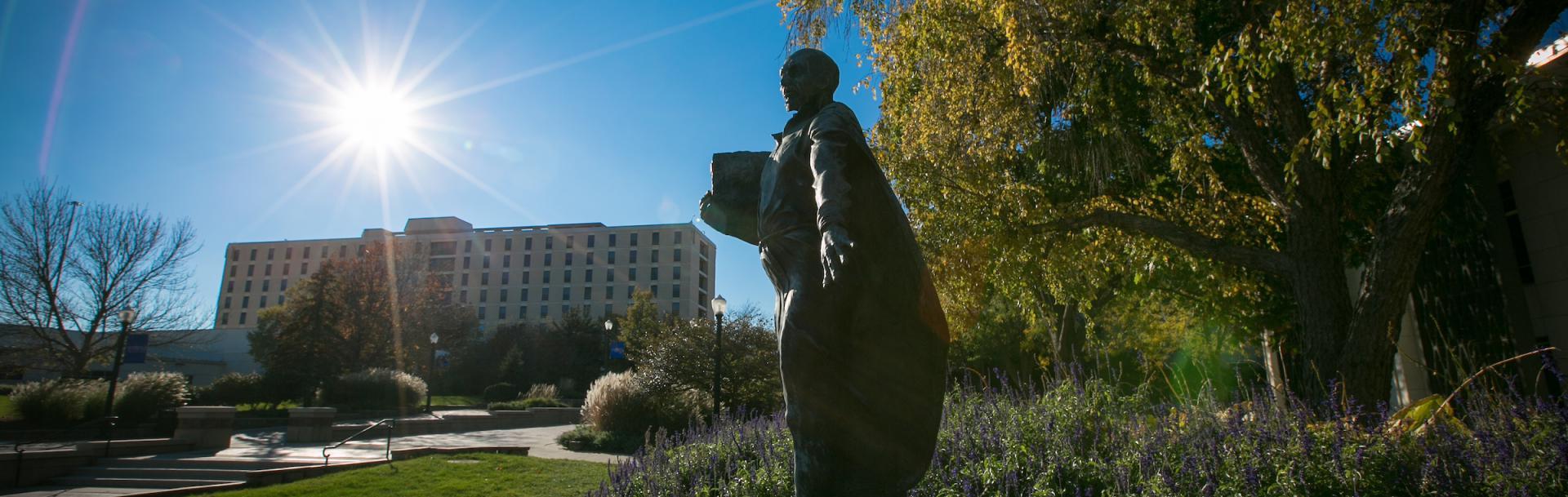 St. Ignatius Statue with sunrise